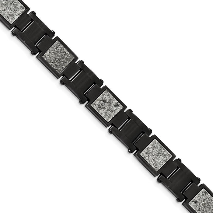 Chisel Brand Jewelry, Stainless Steel Polished Black IP with Sedimentary Rock Inlay 8.5in Bracelet