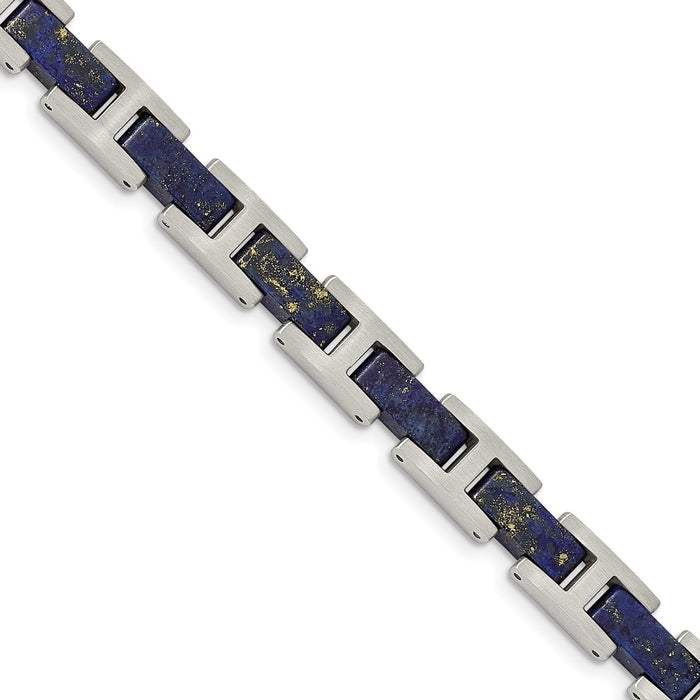 Chisel Brand Jewelry, Stainless Steel Brushed with Genuine Lapis 8.5in Link Bracelet