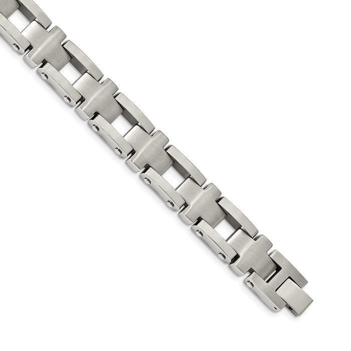 Chisel Brand Jewelry, Stainless Steel Brushed and Polished Cross 8.5in Link Bracelet