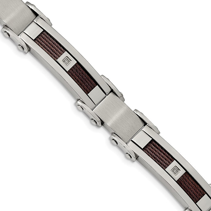 Chisel Brand Jewelry, Stainless Steel Brushed & Polished Brown IP Wire .05ct. Dia 8.5in Bracelet