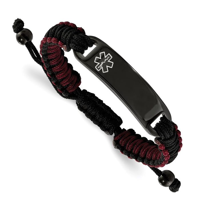 Chisel Brand Jewelry, Stainless Steel Polished Black IP Black and Red Nylon Medical ID Bracelet