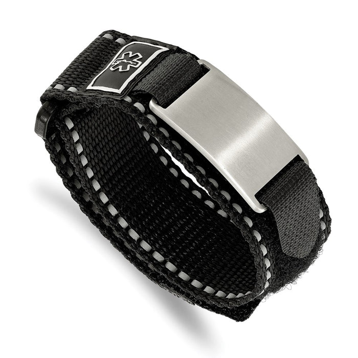 Chisel Brand Jewelry, Stainless Steel Brushed Black Nylon with Adj. Velcro Close Medical Bracelet