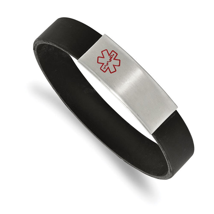 Chisel Brand Jewelry, Stainless Steel Brushed with Red Enamel Silicone Stretch Medical ID Bracelet