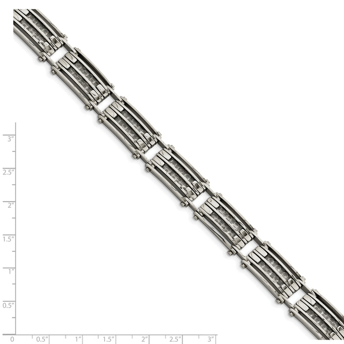 Chisel Brand Jewelry, Stainless Steel Polished with Carbon Fiber 8.25 inch Link Bracelet