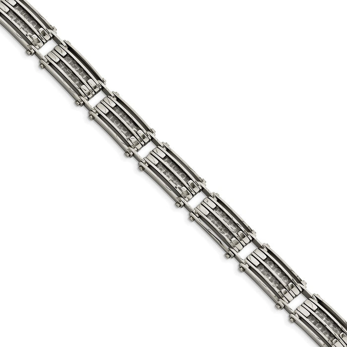 Chisel Brand Jewelry, Stainless Steel Polished with Carbon Fiber 8.25 inch Link Bracelet