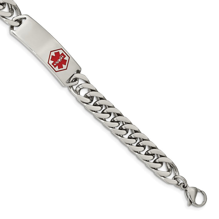 Chisel Brand Jewelry, Stainless Steel Polished with Red Enamel 8.5in Medical ID Bracelet