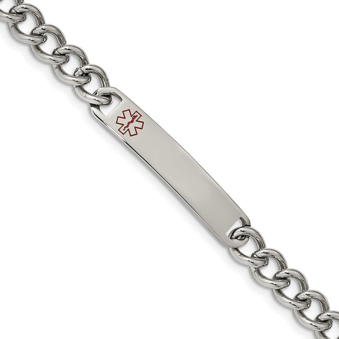 Chisel Brand Jewelry, Stainless Steel Polished with Red Enamel 8in Medical ID Bracelet