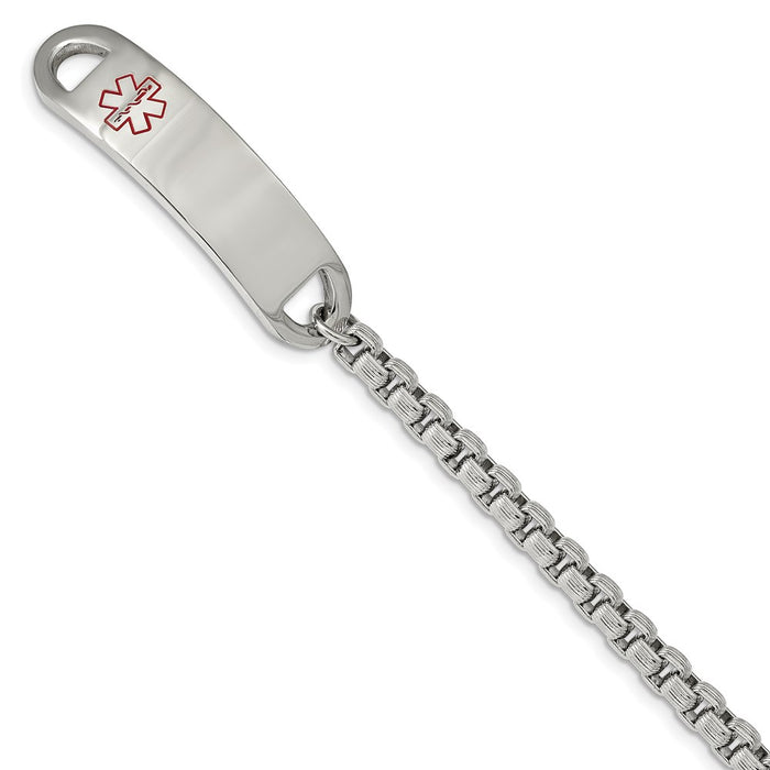 Chisel Brand Jewelry, Stainless Steel Polished with Red Enamel 8.5in Medical ID Bracelet