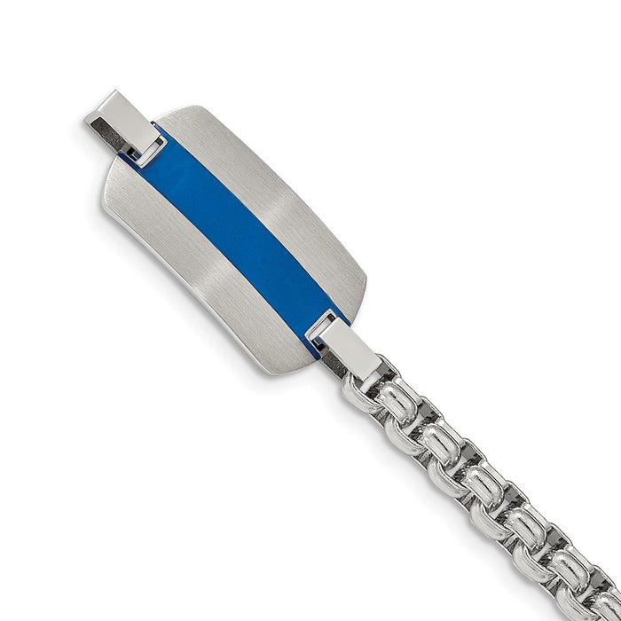 Chisel Brand Jewelry, Stainless Steel Brushed and Polished with Blue Enamel 8in Men's Bracelet