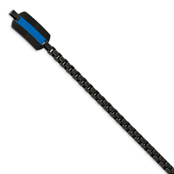 Chisel Brand Jewelry, Stainless Steel Brushed and Polished Black IP with Blue Enamel 8in Bracelet