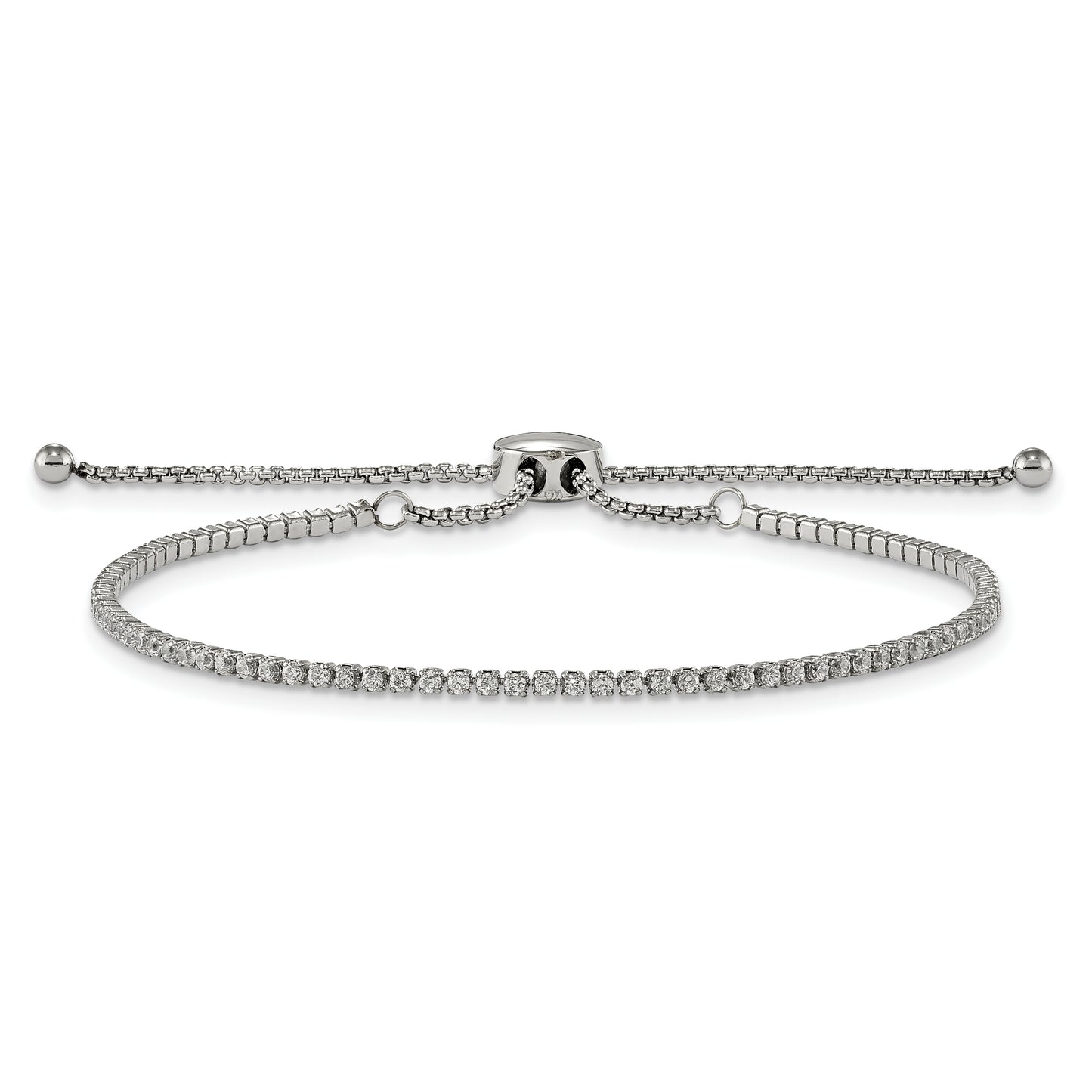 Chisel Brand Jewelry, Stainless Steel Polished with CZ Adjustable Bracelet