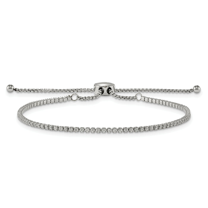 Chisel Brand Jewelry, Stainless Steel Polished with CZ Adjustable Bracelet