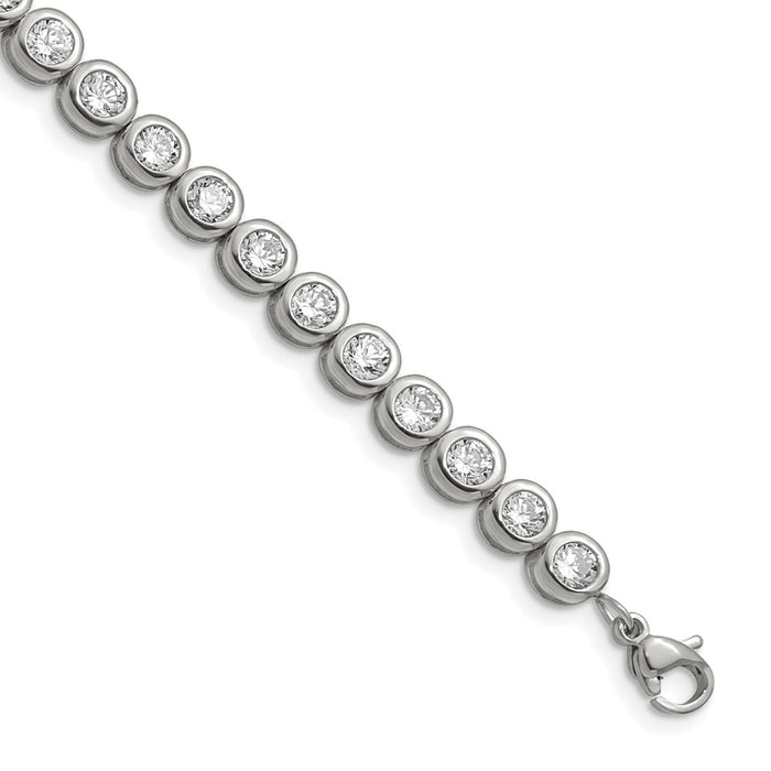 Chisel Brand Jewelry, Stainless Steel Polished CZ Tennis with 1in ext. Bracelet