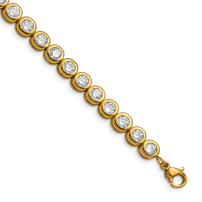 Chisel Brand Jewelry, Stainless Steel Yellow IP-plated Polished CZ Tennis with 1in ext. Bracelet