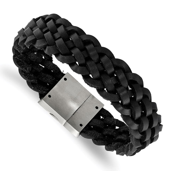 Chisel Brand Jewelry, Stainless Steel Brushed Black Leather Braided Bracelet