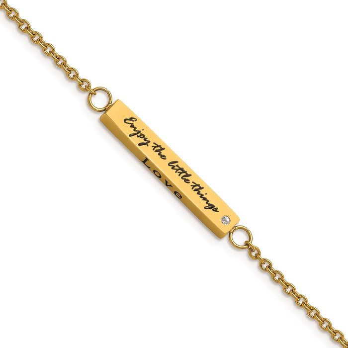 Chisel Brand Jewelry, Stainless Steel IP-plated Yellow CZ Enjoy the little with 1.5in ext Bar Bracel