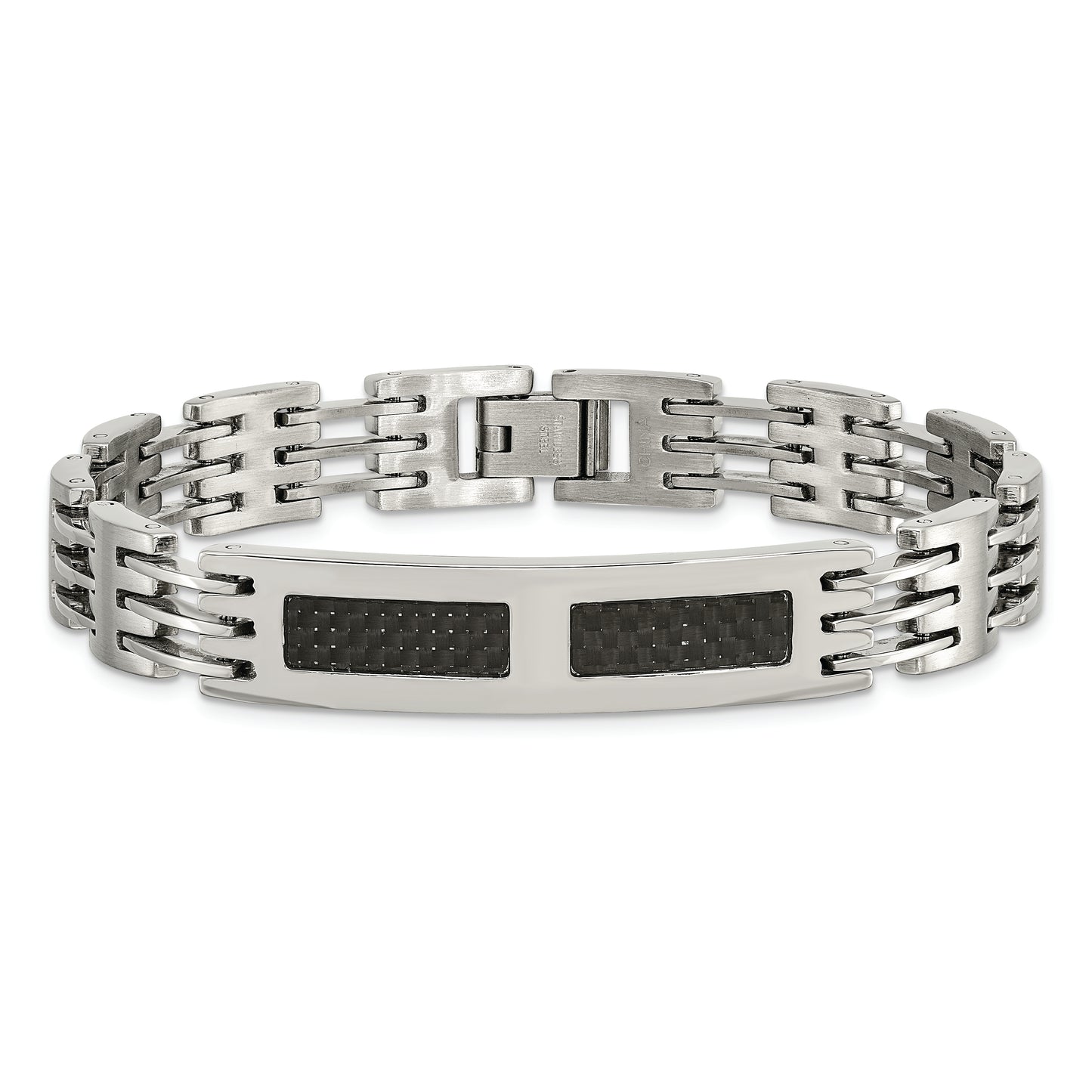 Chisel Brand Jewelry, Stainless Steel Black Carbon Fiber Inlay 8.5in ID Bracelet