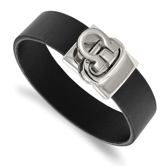 Chisel Brand Jewelry, Stainless Steel Polished Black Leather Bracelet