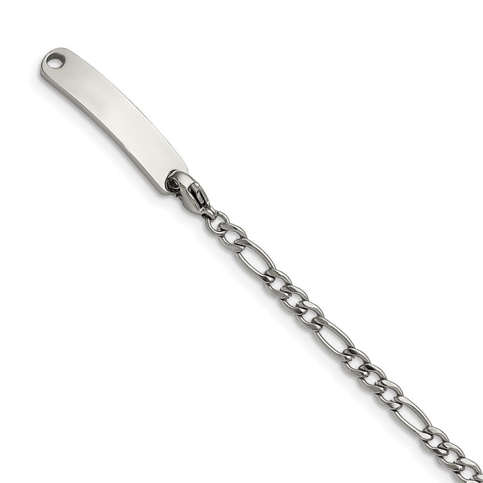 Chisel Brand Jewelry, Stainless Steel Polished Figaro Chain with Removeable ID Plate 8.5in Bracelet