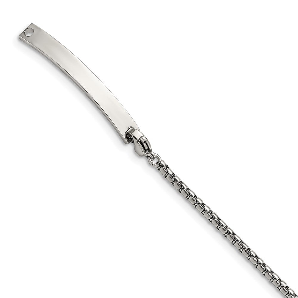 Chisel Brand Jewelry, Stainless Steel Polished Box Chain with Removeable ID Plate 8.5in Bracelet