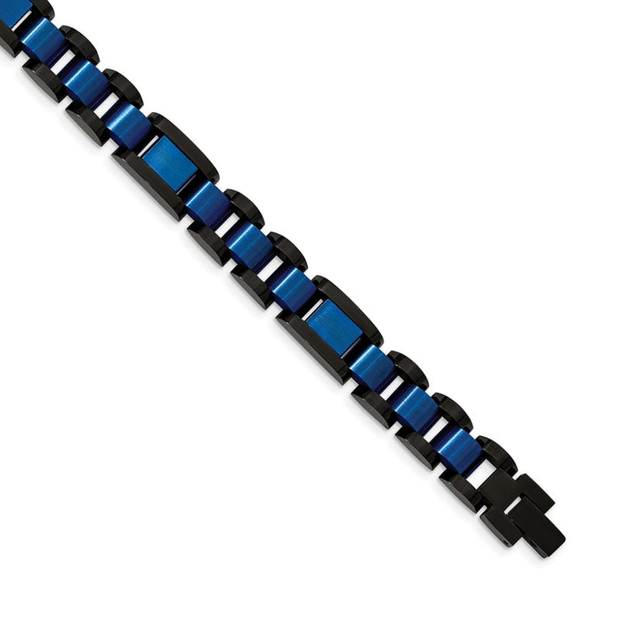 Chisel Brand Jewelry, Stainless Steel Brushed & Polished Black & Blue IP-plated 8.75in Bracelet