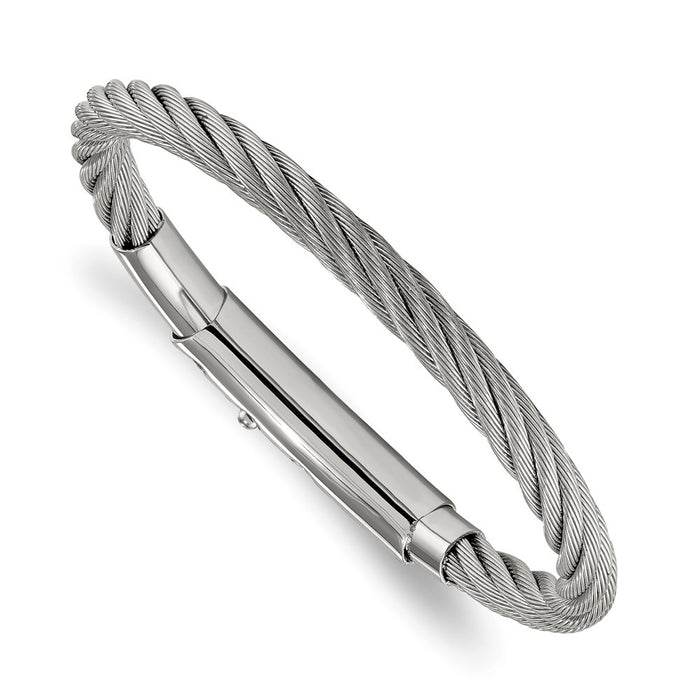 Chisel Brand Jewelry, Stainless Steel Polished Twisted Wire Adjustable 7in to 7.75in Bangle