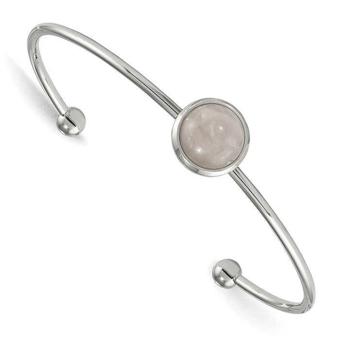 Chisel Brand Jewelry, Stainless Steel Polished with Rose Quartz Cuff Bangle