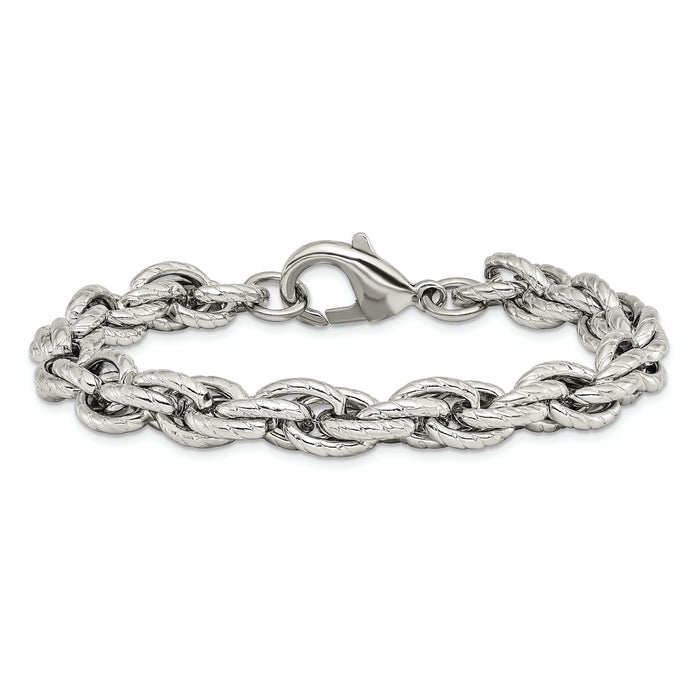 Chisel Brand Jewelry, Stainless Steel Polished Textured Fancy Rope 8in Men's Bracelet