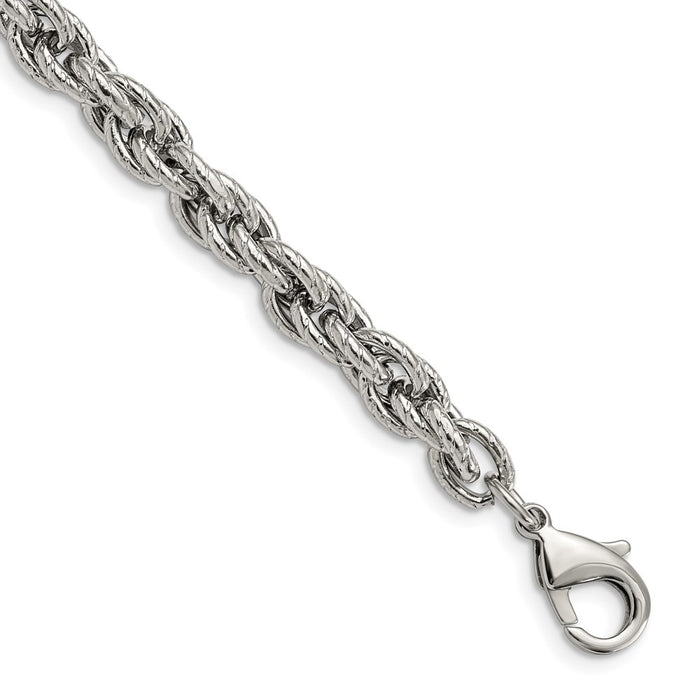 Chisel Brand Jewelry, Stainless Steel Polished Textured Fancy Rope 8in Men's Bracelet