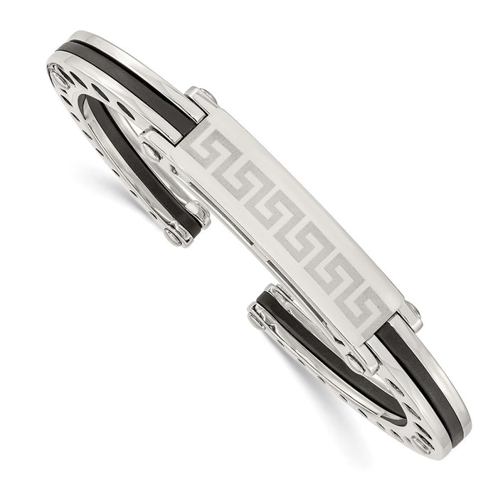 Chisel Brand Jewelry, Stainless Steel Black PVC Greek Key Hinged Bangle