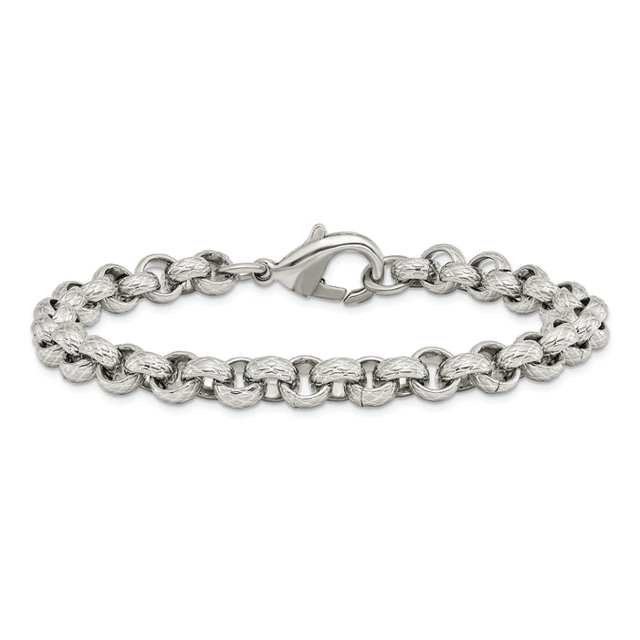 Chisel Brand Jewelry, Stainless Steel Polished Textured Link 8.25in Men's Bracelet