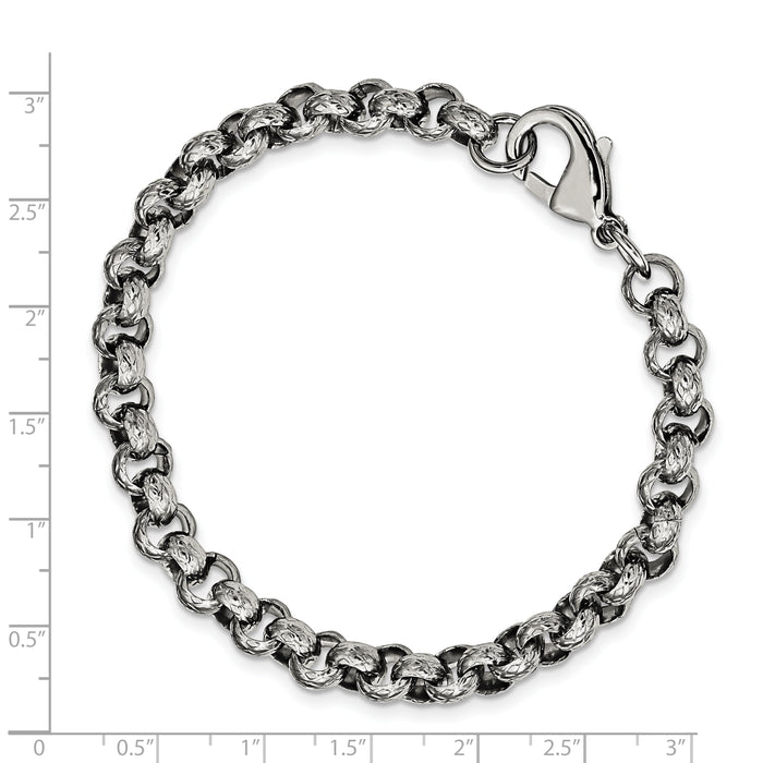 Chisel Brand Jewelry, Stainless Steel Polished Textured Link 8.25in Men's Bracelet