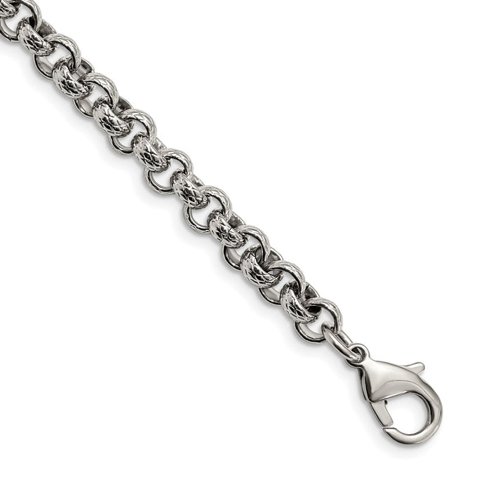 Chisel Brand Jewelry, Stainless Steel Polished Textured Link 8.25in Men's Bracelet