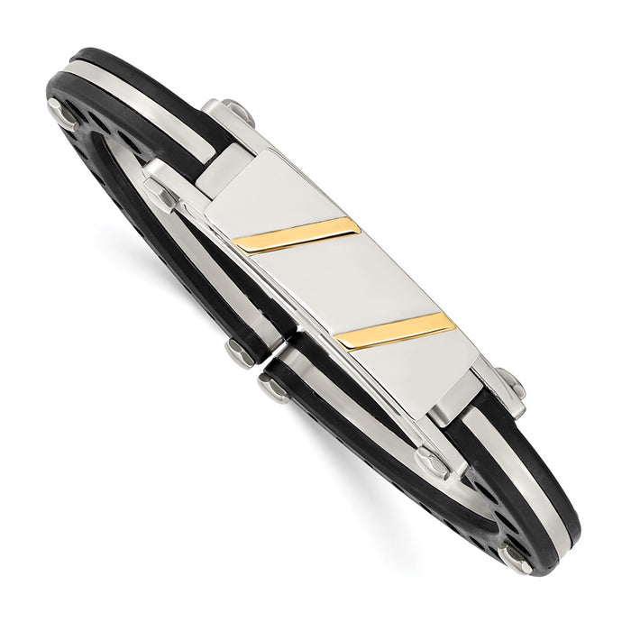 Chisel Brand Jewelry, Stainless Steel Black PVC & 14k Yellow Inlay Hinged Bangle