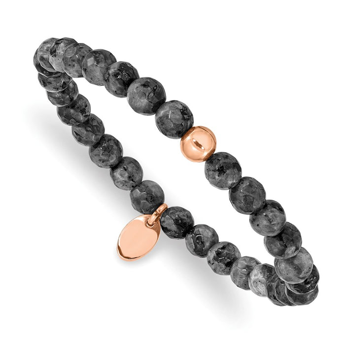 Chisel Brand Jewelry, Stainless Steel Polished Rose IP-plated Spectrolite Beaded Stretch Bracelet