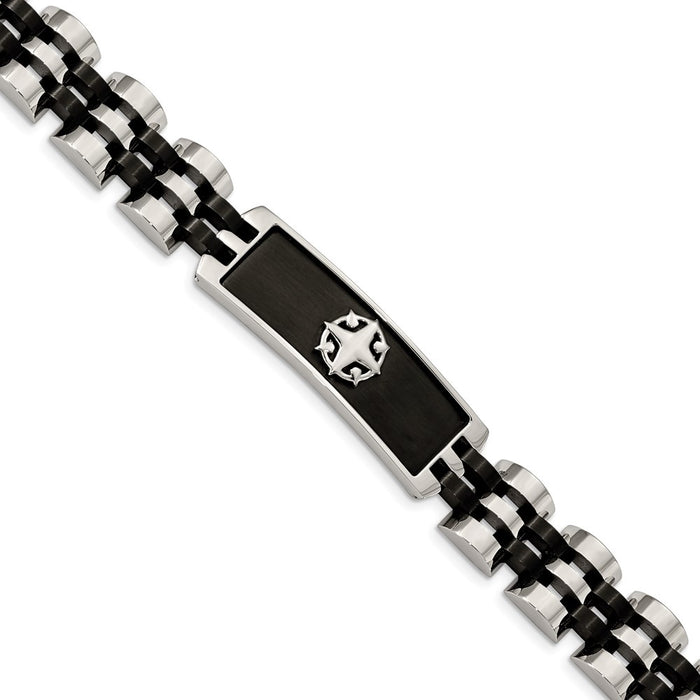 Chisel Brand Jewelry, Stainless Steel Brushed and Polished Black IP-plated 8.25in ID Bracelet