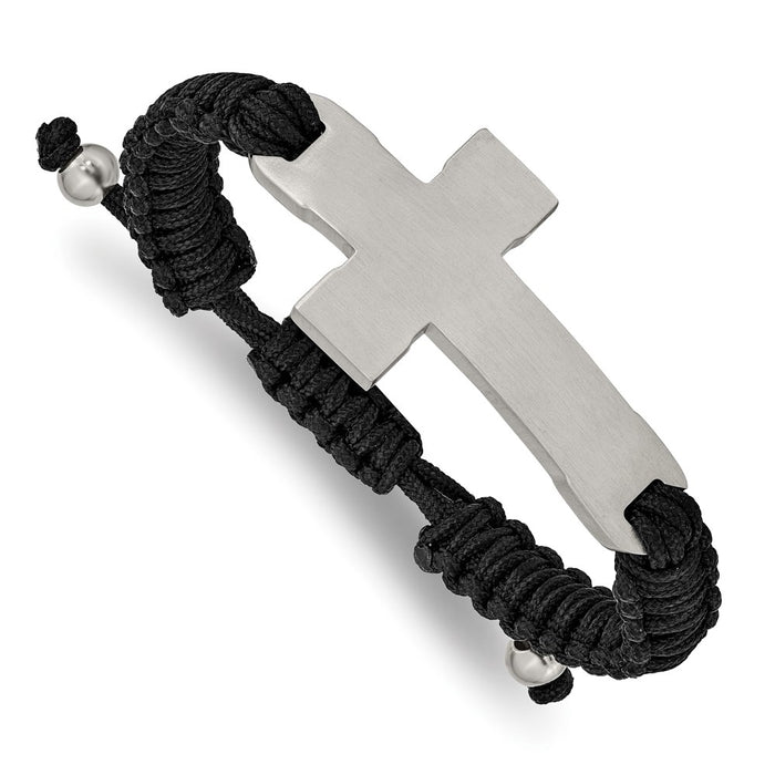 Chisel Brand Jewelry, Stainless Steel Brushed and Polished Black Nylon Adjustable Cross Bracelet