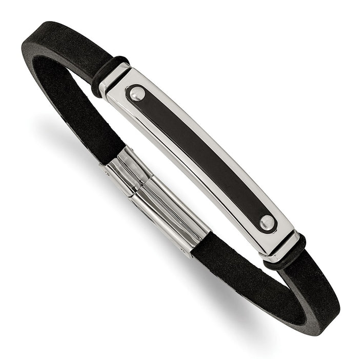 Chisel Brand Jewelry, Stainless Steel Polished Black IP-plated Black Rubber 8.25in Bracelet