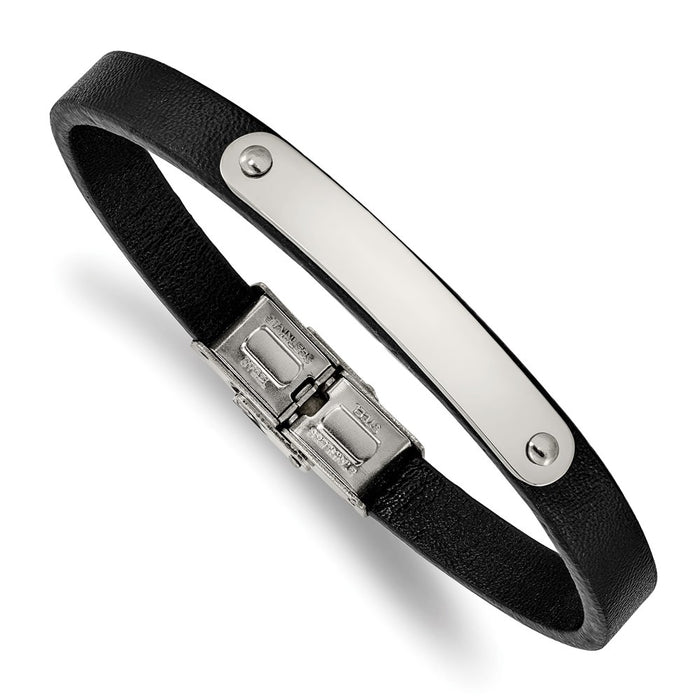 Chisel Brand Jewelry, Stainless Steel Polished Leather 8.5in ID Bracelet