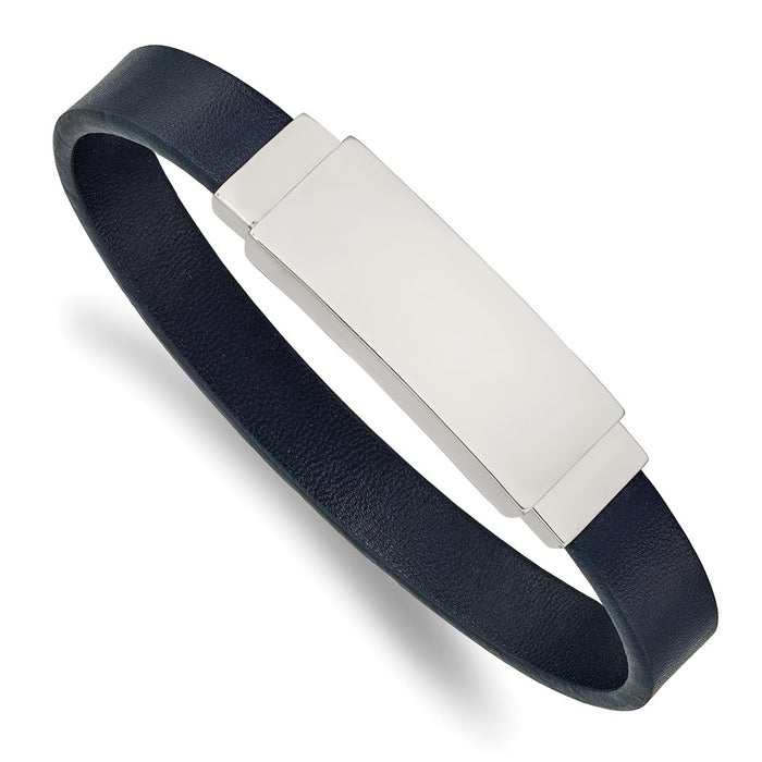 Chisel Brand Jewelry, Stainless Steel Polished Blue Leather 8.5in ID Bracelet
