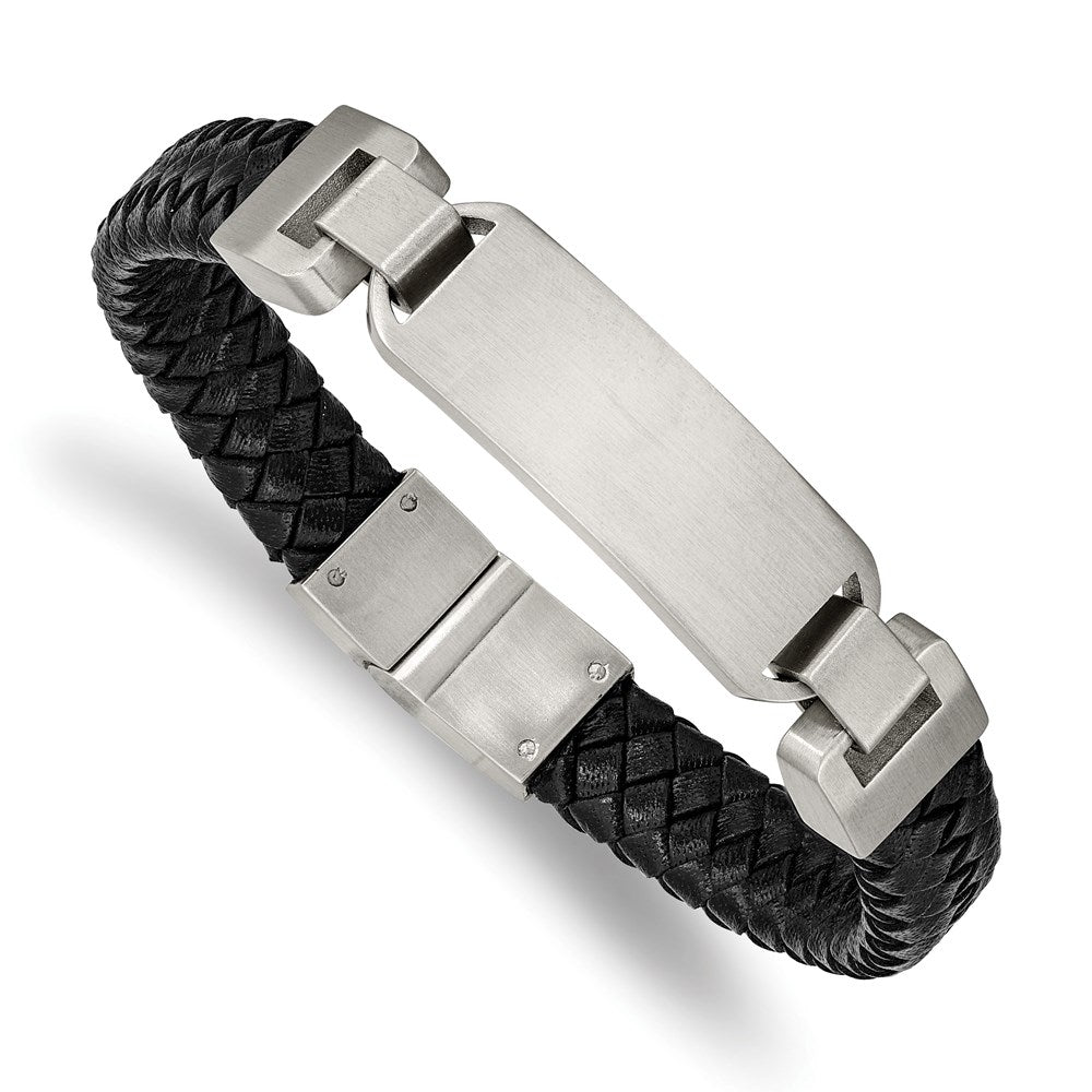 Chisel Brand Jewelry, Stainless Steel Brushed Black Leather 8.5in ID Bracelet