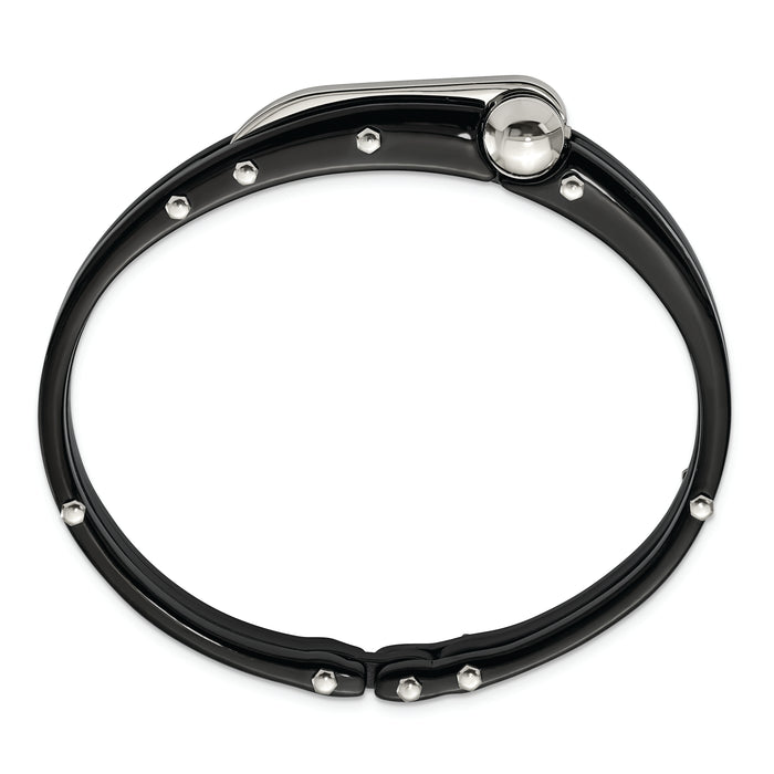 Chisel Brand Jewelry, Stainless Steel Black PVC and Black IP-plated Hinged Bangle