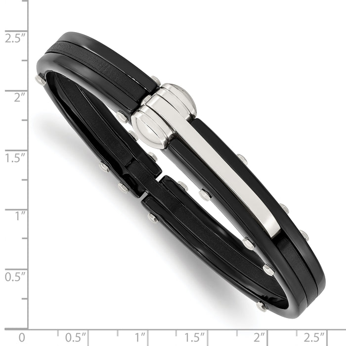 Chisel Brand Jewelry, Stainless Steel Black PVC and Black IP-plated Hinged Bangle