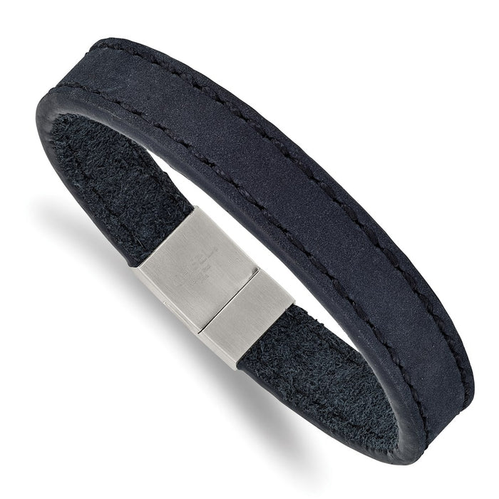 Chisel Brand Jewelry, Stainless Steel Brushed Blue Leather 8.5 inch Bracelet