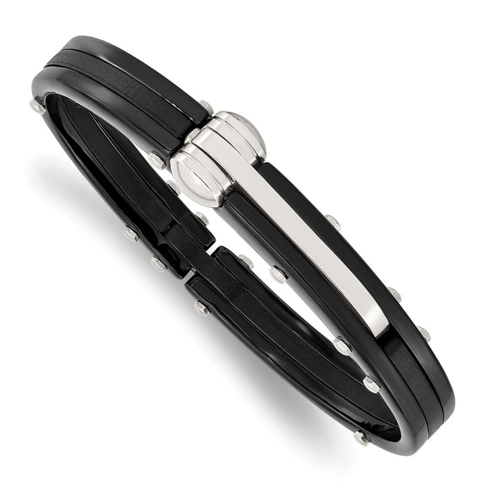 Chisel Brand Jewelry, Stainless Steel Black PVC and Black IP-plated Hinged Bangle