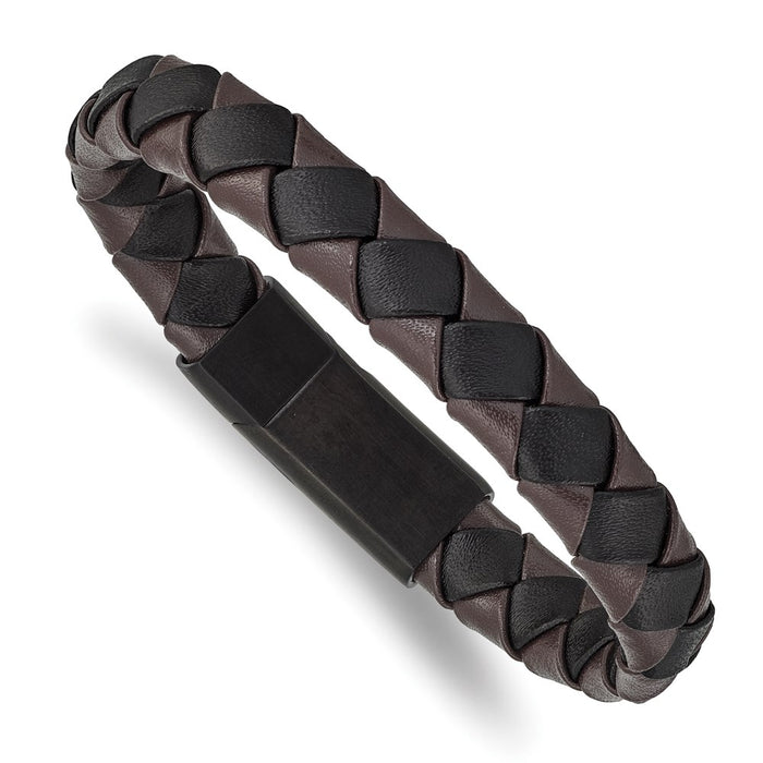 Chisel Brand Jewelry, Stainless Steel Brushed Black IP Black/Brown Leather 8.25in Bracelet
