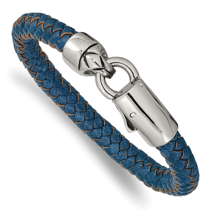 Chisel Brand Jewelry, Stainless Steel Antiqued and Polished Blue Leather 8.25in Bracelet