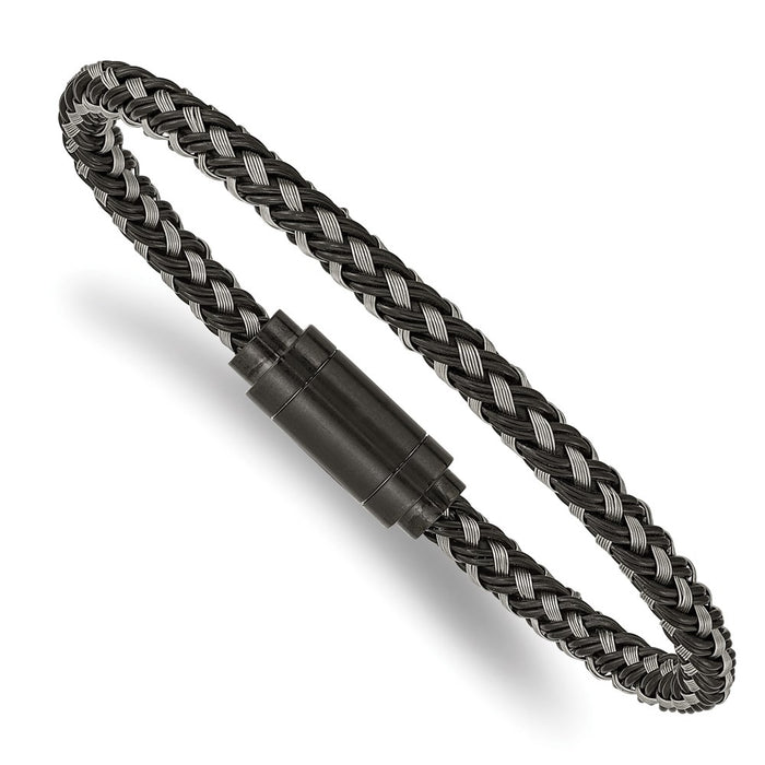 Chisel Brand Jewelry, Stainless Steel Polished Black IP Braided Wire & Rubber 8.25in Bracelet