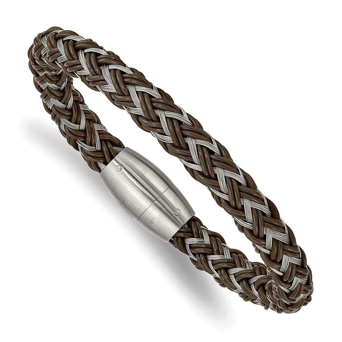 Chisel Brand Jewelry, Stainless Steel Brushed Wire and Rubber Braided 8.5in Bracelet