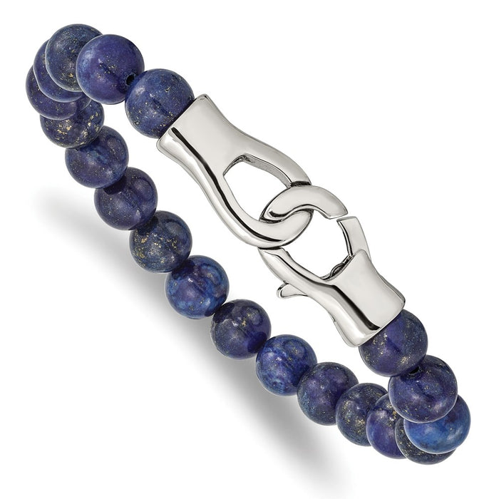 Chisel Brand Jewelry, Stainless Steel Polished Genuine Lapis Beads 9in Bracelet